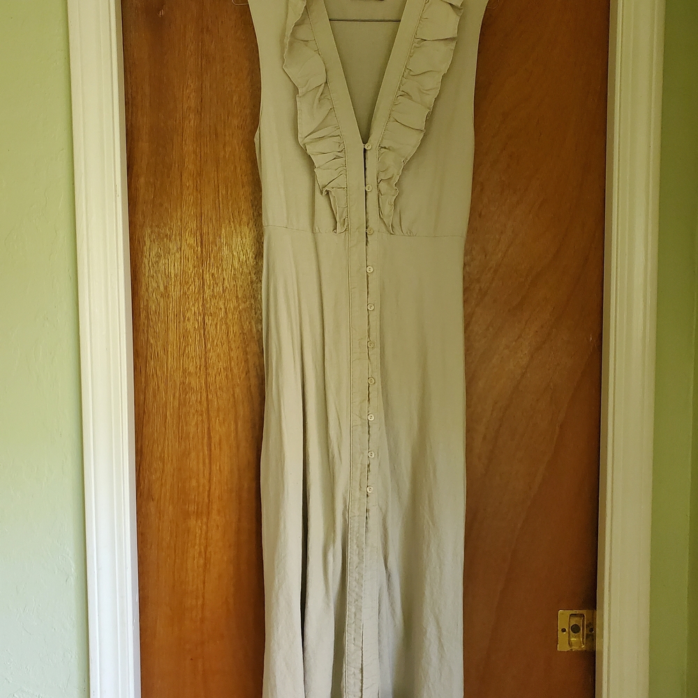 Elegant Beige Ruffle Maxi Dress